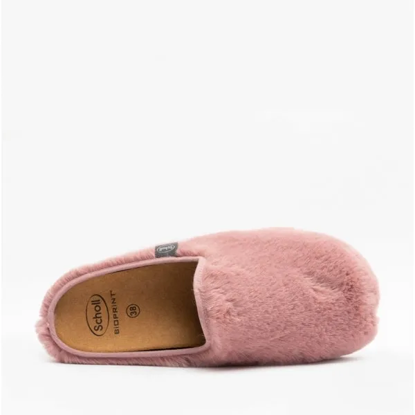 Scholl MADDY Womens Faux Fur Mule Slippers Rose
