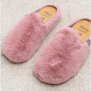 Scholl MADDY Womens Faux Fur Mule Slippers Rose