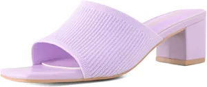Shoe'N Tale Heeled Sandals For Women Square Open Toe Heeled Mules Chunky Block Low Heel Slip On Slides