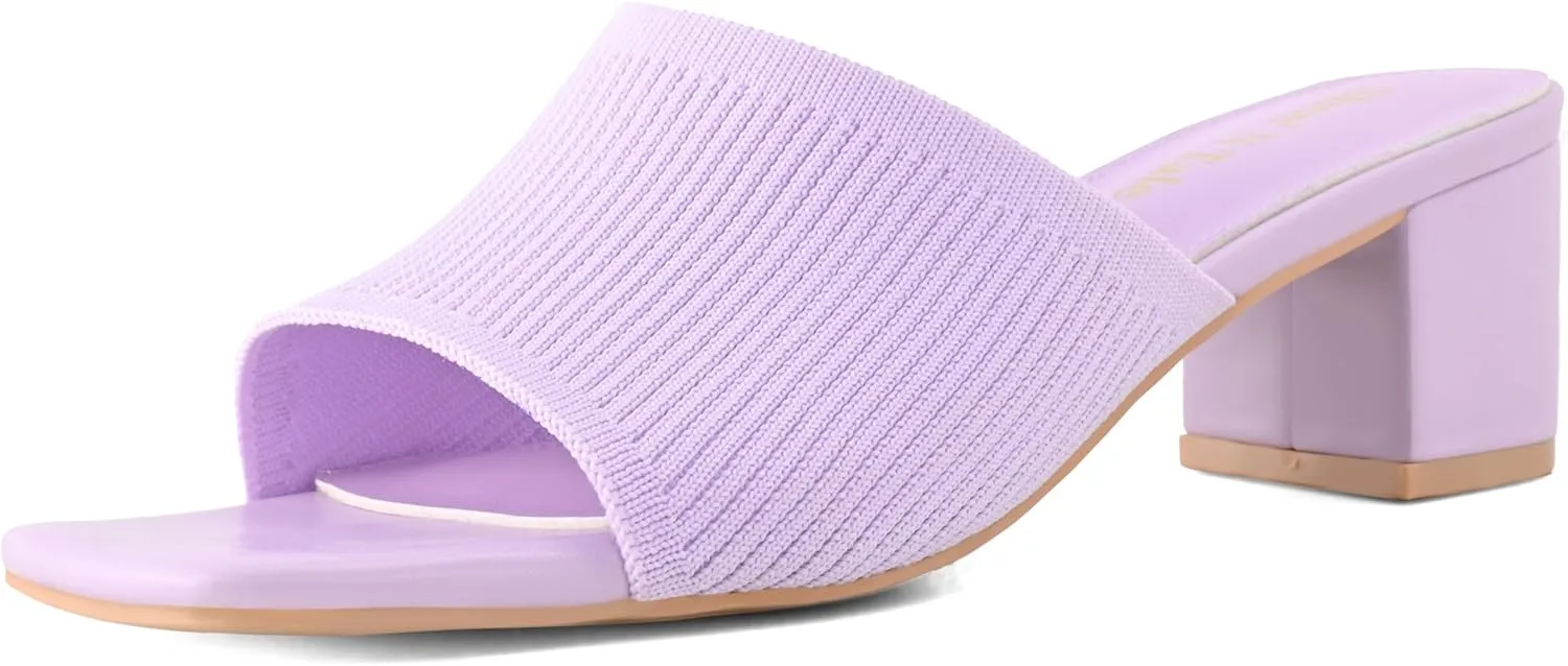 Shoe'N Tale Heeled Sandals For Women Square Open Toe Heeled Mules Chunky Block Low Heel Slip On Slides