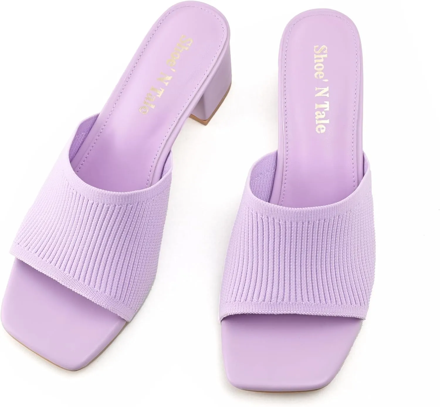 Shoe'N Tale Heeled Sandals For Women Square Open Toe Heeled Mules Chunky Block Low Heel Slip On Slides