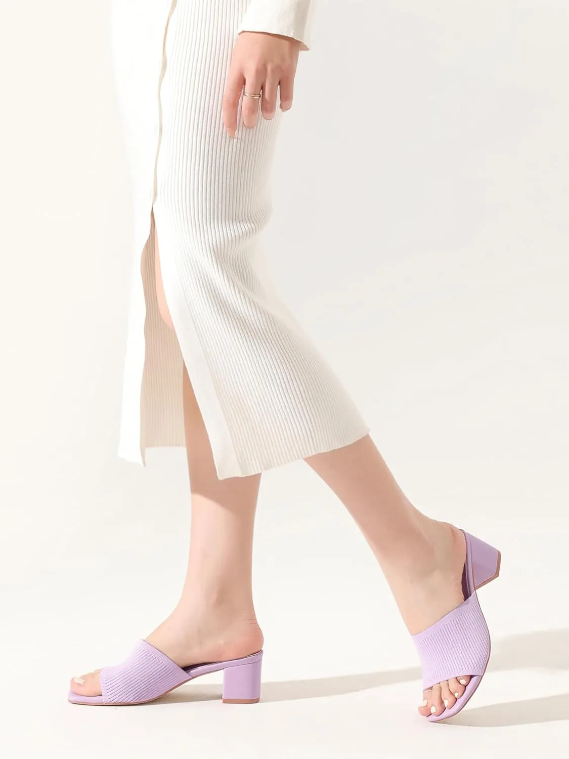 Shoe'N Tale Heeled Sandals For Women Square Open Toe Heeled Mules Chunky Block Low Heel Slip On Slides