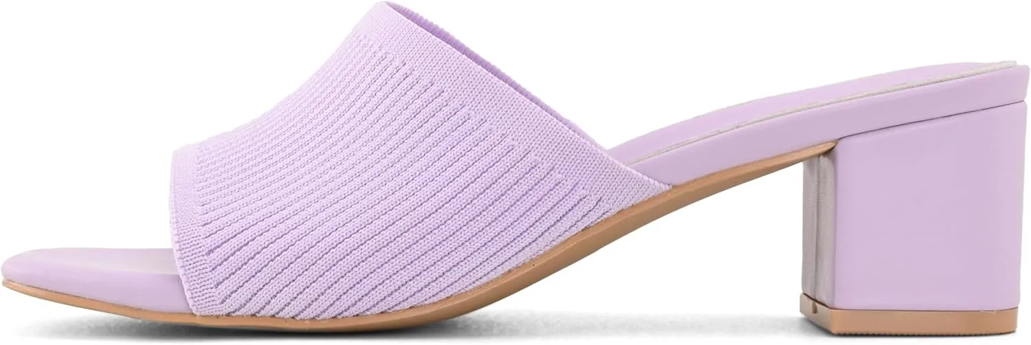 Shoe'N Tale Heeled Sandals For Women Square Open Toe Heeled Mules Chunky Block Low Heel Slip On Slides