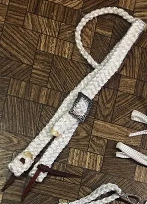 Single Ear Headstall - Leather Ties -  White & Black