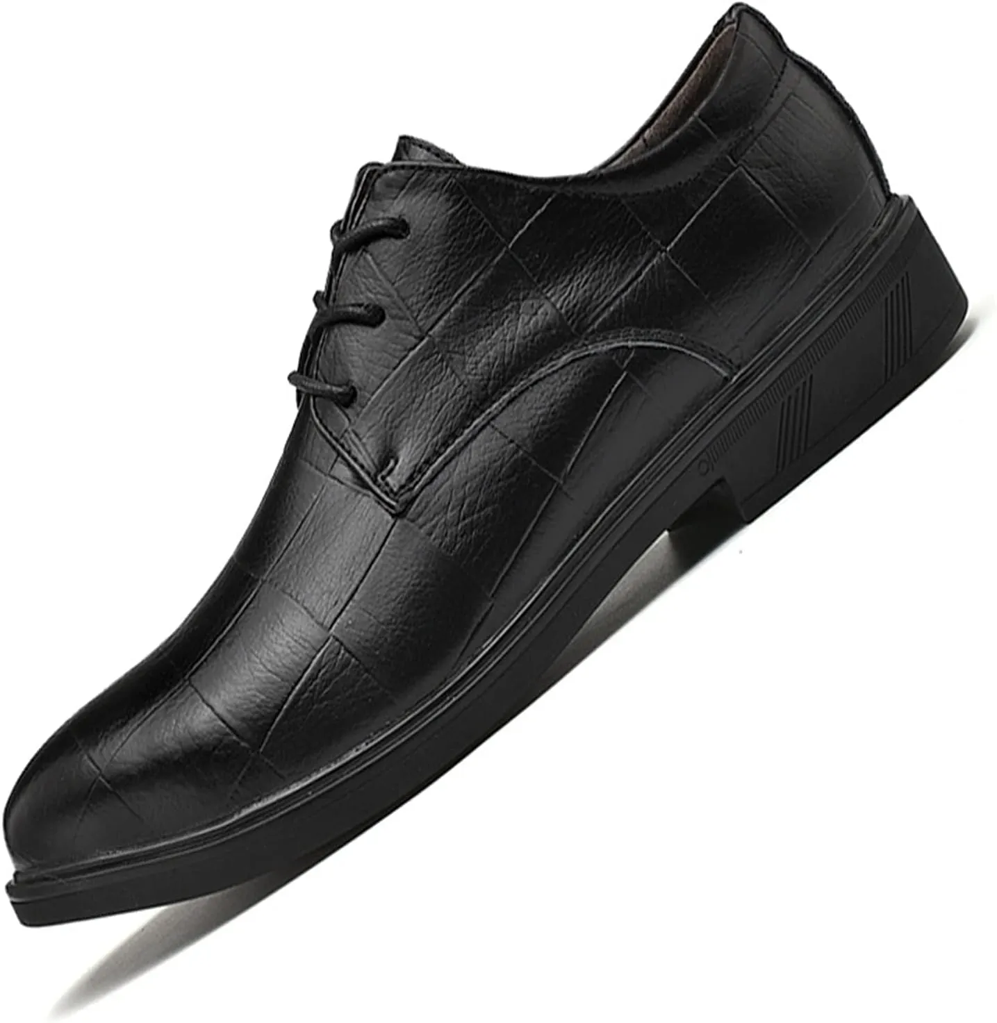Single Season Formal Oxford Shoes for Men Lace Up Plaid Burnished Toe Derby Shoes Leather Low Top Rubber Sole Anti-Slip Resistant Non Slip Wedding Very Popular Among Young People