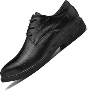 Single Season Formal Oxford Shoes for Men Lace Up Plaid Burnished Toe Derby Shoes Leather Low Top Rubber Sole Anti-Slip Resistant Non Slip Wedding Very Popular Among Young People