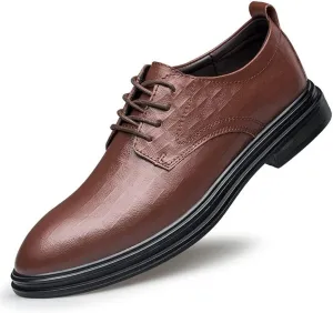 Single Season Formal Shoes Dress Oxford for Men Lace Up Round Toe Plaid Embossed Derby Shoes Anti-Slip Low Top Non Slip Prom Very Popular Among Young People (Color : Brown, Size : 8.5)