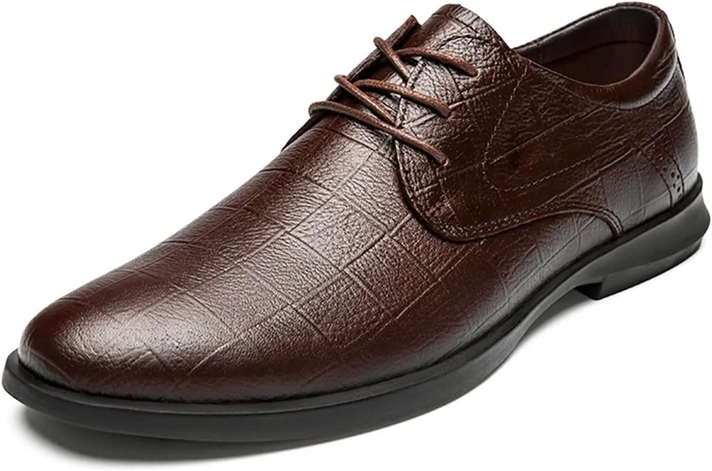 Single Season Oxford Dress Shoes for Men Lace Up Plaid Round Toe Derby Shoes Leather Rubber Sole Block Heel Anti-Slip Non Slip Resistant Wedding Very Popular Among Young People
