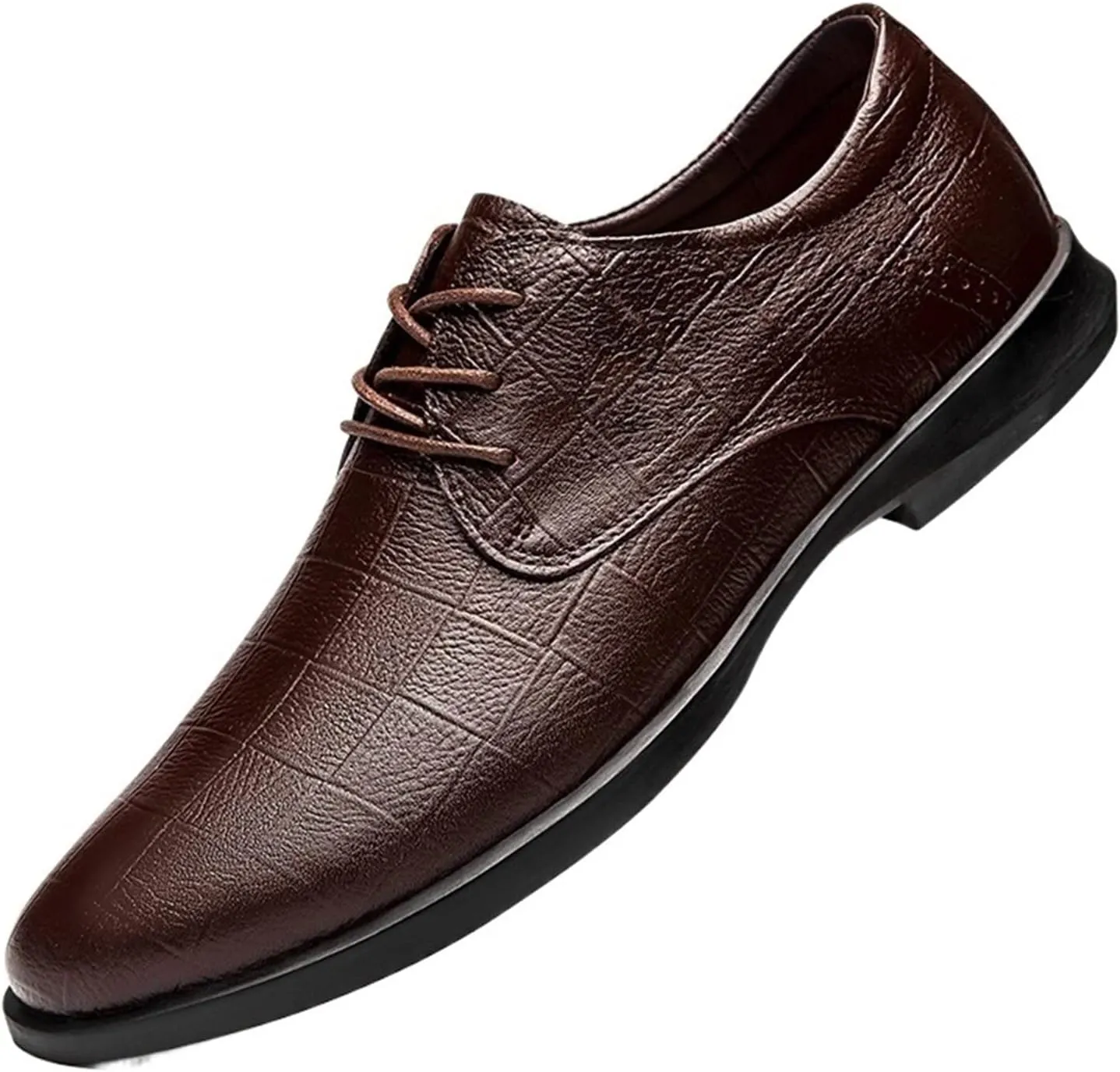 Single Season Oxford Dress Shoes for Men Lace Up Plaid Round Toe Derby Shoes Leather Rubber Sole Block Heel Anti-Slip Non Slip Resistant Wedding Very Popular Among Young People