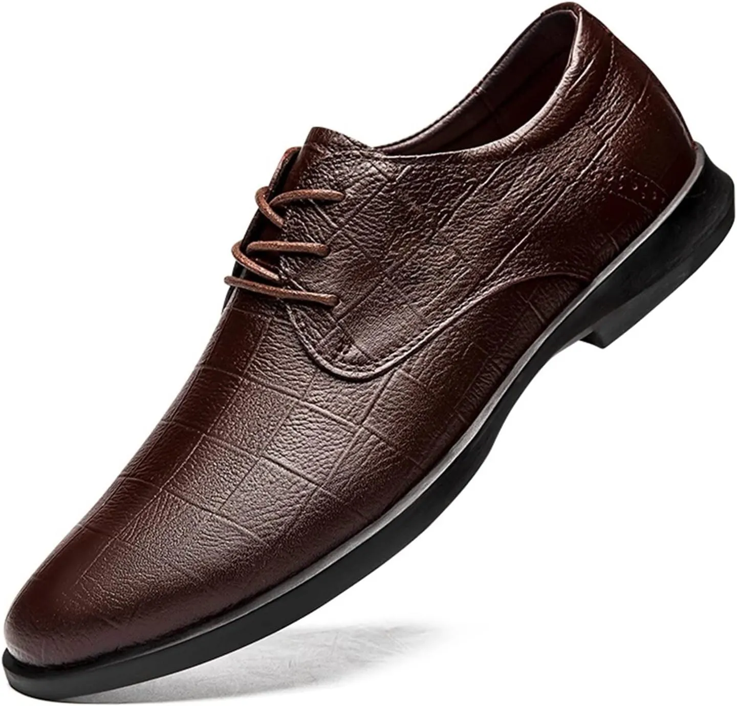 Single Season Oxford Dress Shoes for Men Lace Up Plaid Round Toe Derby Shoes Leather Rubber Sole Block Heel Anti-Slip Non Slip Resistant Wedding Very Popular Among Young People