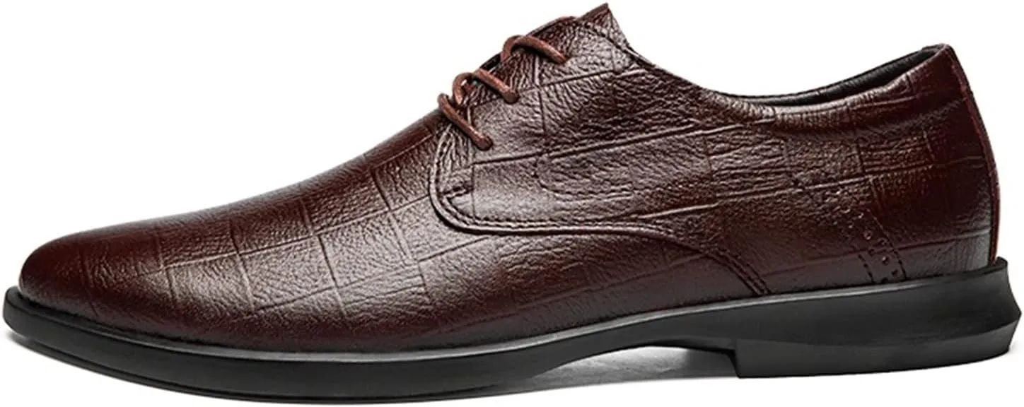 Single Season Oxford Dress Shoes for Men Lace Up Plaid Round Toe Derby Shoes Leather Rubber Sole Block Heel Anti-Slip Non Slip Resistant Wedding Very Popular Among Young People