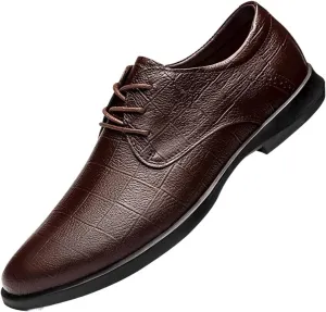 Single Season Oxford Dress Shoes for Men Lace Up Plaid Round Toe Derby Shoes Leather Rubber Sole Block Heel Anti-Slip Non Slip Resistant Wedding Very Popular Among Young People