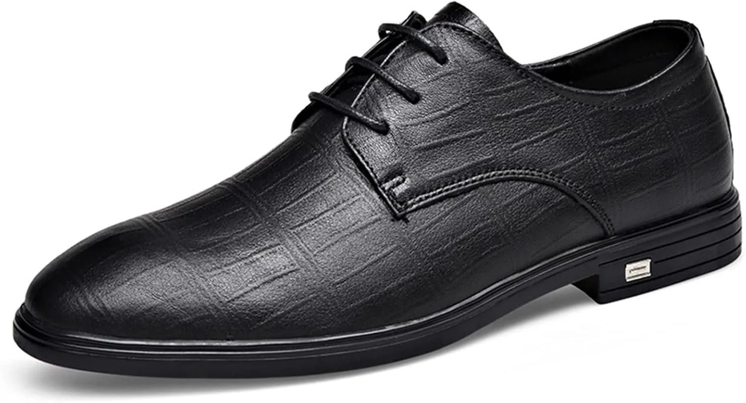 Single Season Shoes Dress Oxford for Men Lace Up Plaid Round Toe Derby Shoes Leather Anti-Slip Low Top Rubber Sole Slip Resistant Prom Very Popular Among Young People