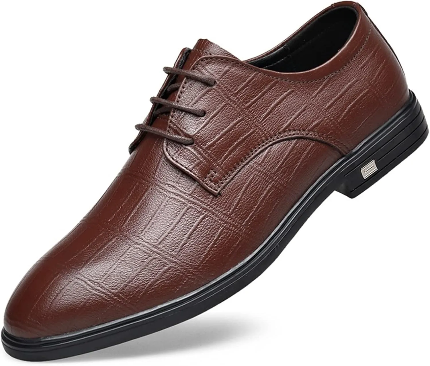 Single Season Shoes Dress Oxford for Men Lace Up Plaid Round Toe Derby Shoes Leather Anti-Slip Low Top Rubber Sole Slip Resistant Prom Very Popular Among Young People
