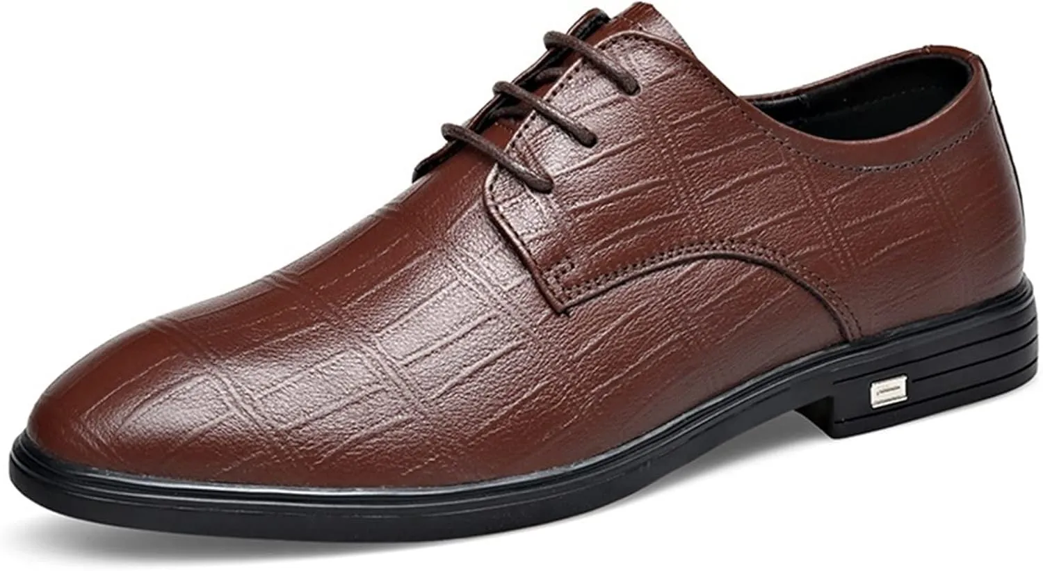 Single Season Shoes Dress Oxford for Men Lace Up Plaid Round Toe Derby Shoes Leather Anti-Slip Low Top Rubber Sole Slip Resistant Prom Very Popular Among Young People