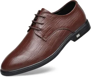 Single Season Shoes Dress Oxford for Men Lace Up Plaid Round Toe Derby Shoes Leather Anti-Slip Low Top Rubber Sole Slip Resistant Prom Very Popular Among Young People