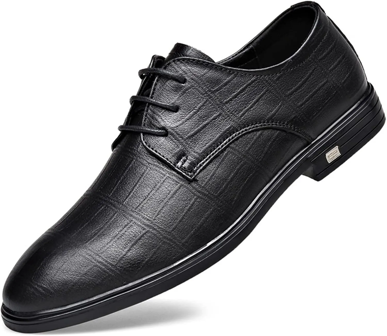 Single Season Shoes Dress Oxford for Men Lace Up Plaid Round Toe Derby Shoes Leather Anti-Slip Low Top Rubber Sole Slip Resistant Prom Very Popular Among Young People