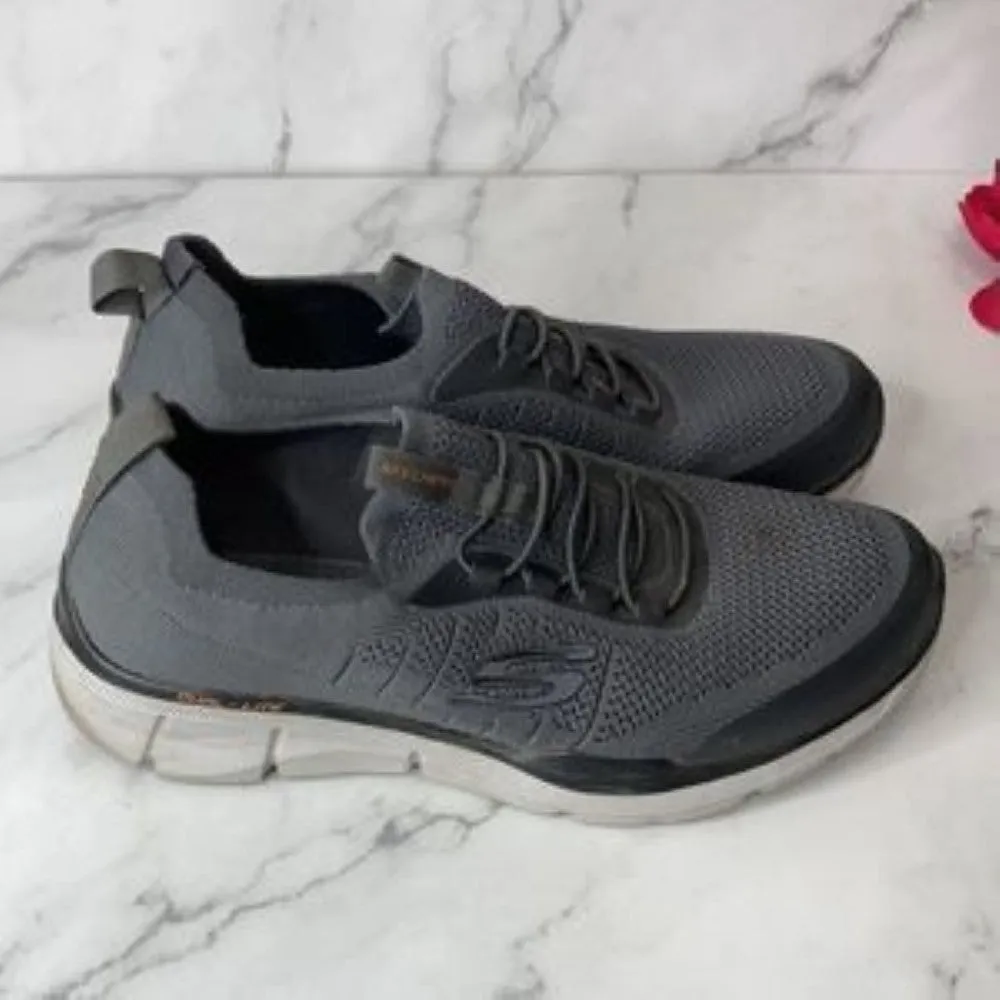 Skechers Grey Memory Foam Mesh Knit Bungee Lace Athletic Sneaker 8.5