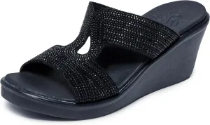 Skechers Women's Rumble on-Shining Night Wedge Sandal