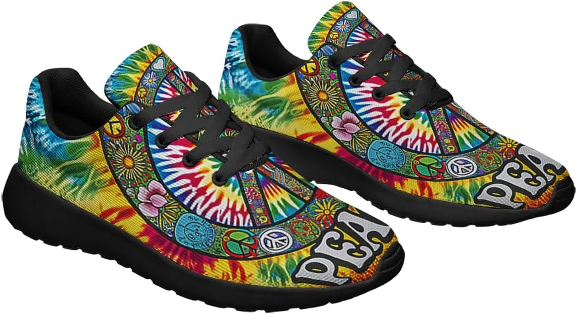 Sonzj-II Peace Hippie Printed Men Women Running Walking Shoes Lightweight Breathable Fashion Sneakers