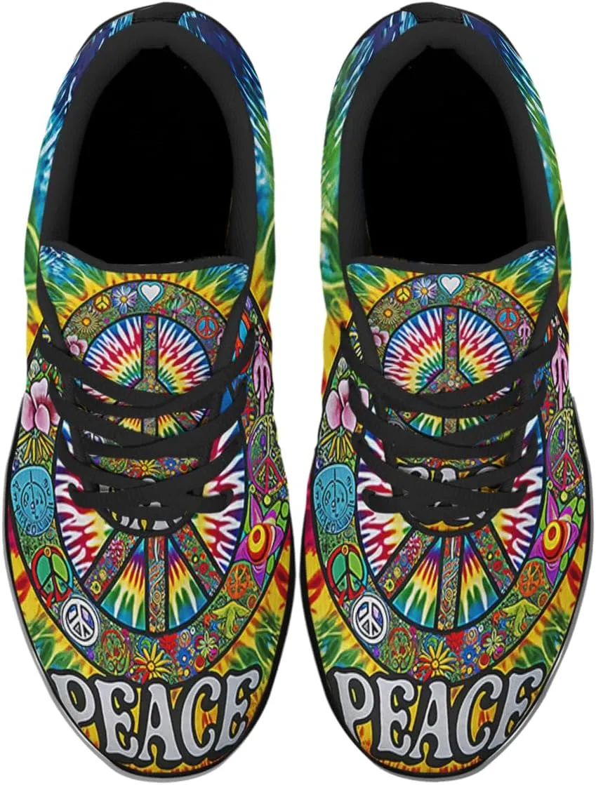 Sonzj-II Peace Hippie Printed Men Women Running Walking Shoes Lightweight Breathable Fashion Sneakers