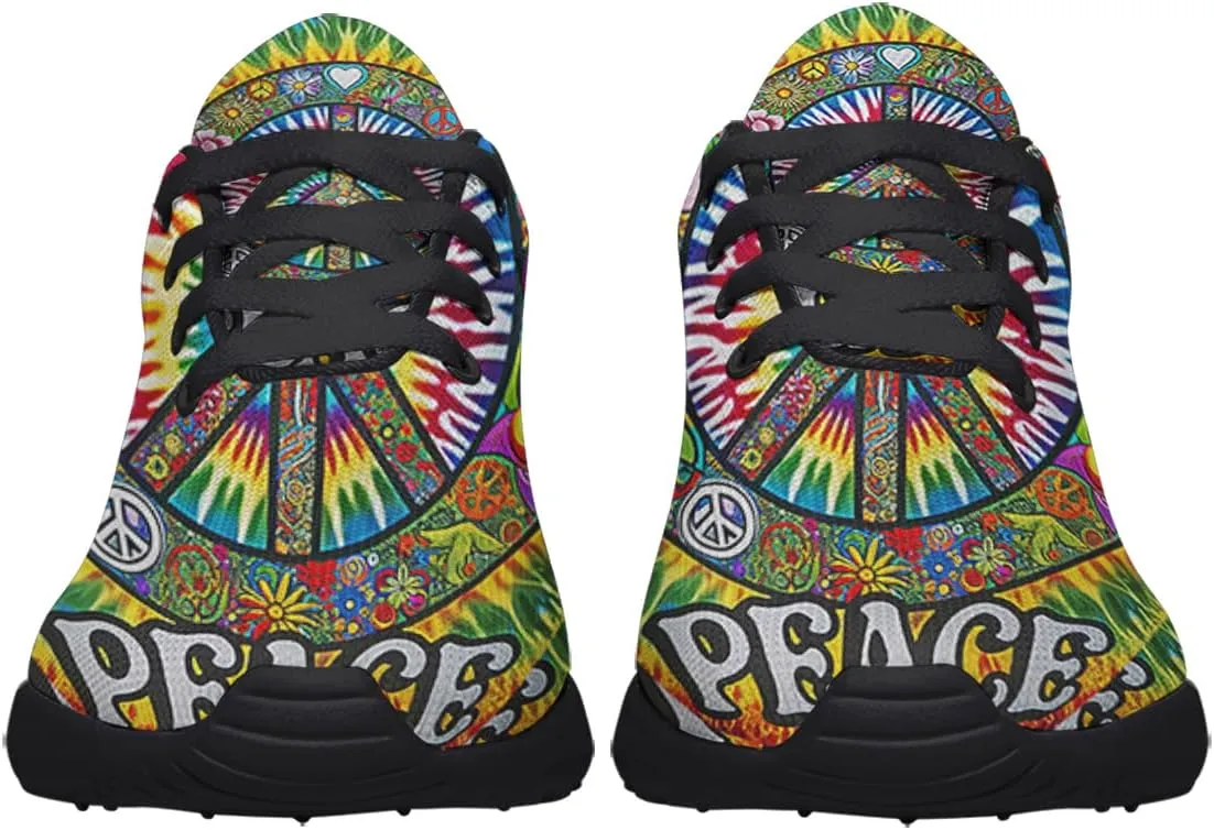 Sonzj-II Peace Hippie Printed Men Women Running Walking Shoes Lightweight Breathable Fashion Sneakers