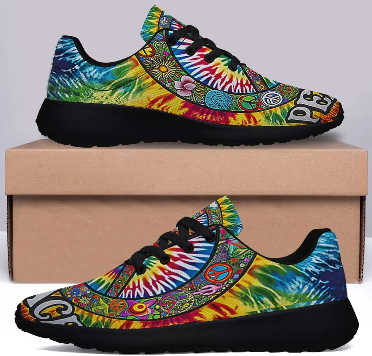 Sonzj-II Peace Hippie Printed Men Women Running Walking Shoes Lightweight Breathable Fashion Sneakers