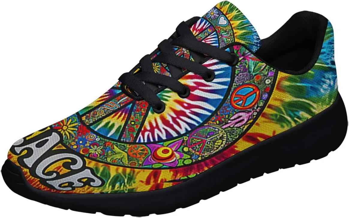 Sonzj-II Peace Hippie Printed Men Women Running Walking Shoes Lightweight Breathable Fashion Sneakers