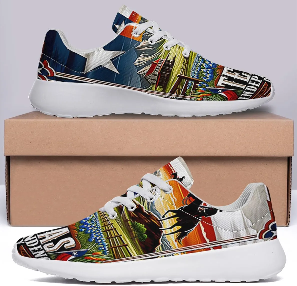 Sonzj-II Women's Men's Tennis Shoes Texas State Printed Sneakers Lightweight Breathable Running Walking Shoes