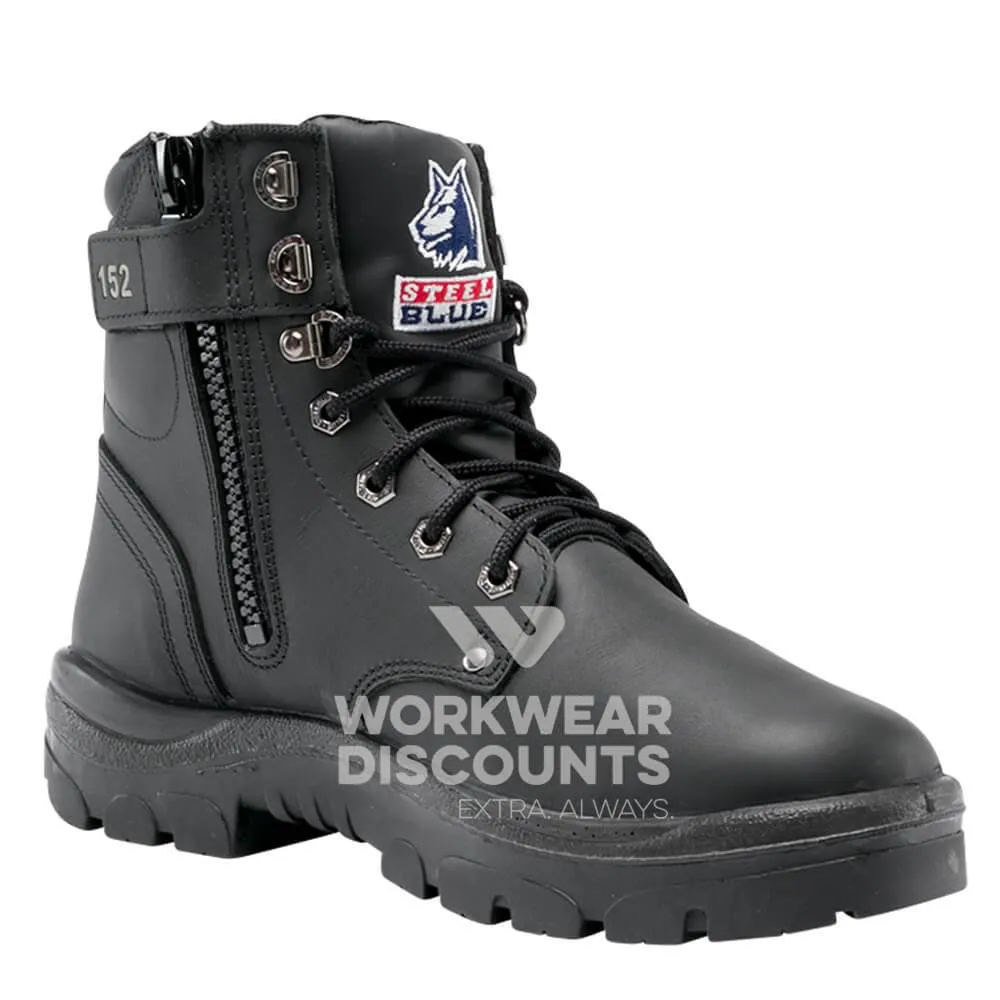 Steel Blue Argyle Lace Zip Safety Boots Black