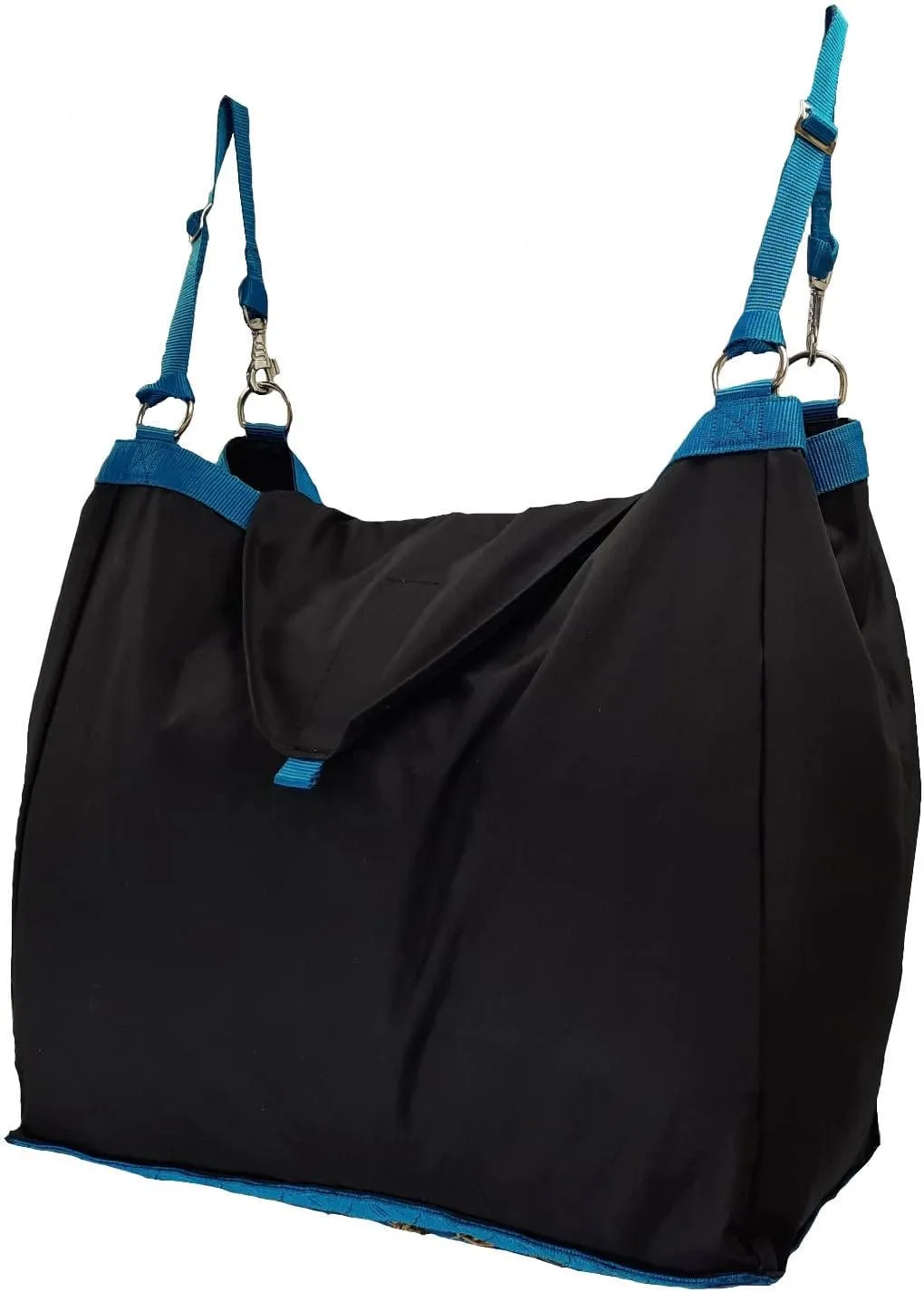 Supreme Slow Feed Top Load Hay Bag with Super Tough Bottom with 2" x3.5” Rectangular Openings and 6 Month Warranty (Black and Turquoise)
