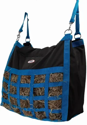 Supreme Slow Feed Top Load Hay Bag with Super Tough Bottom with 2" x3.5” Rectangular Openings and 6 Month Warranty (Black and Turquoise)