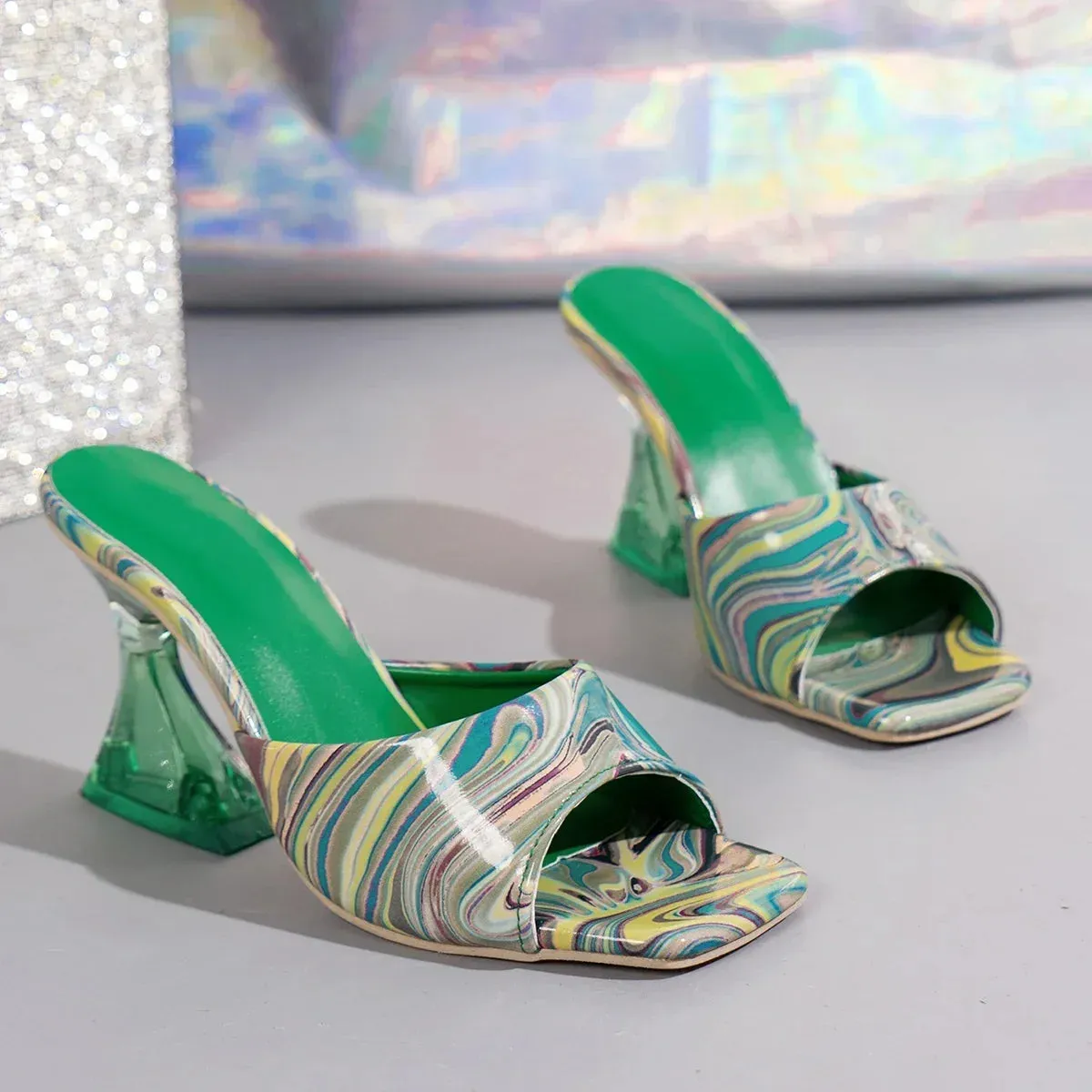 SwirlPop Heeled Mule Sandal