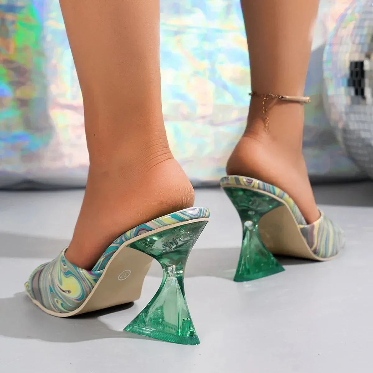 SwirlPop Heeled Mule Sandal