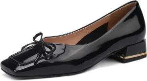 TinaCus Glossy Patent Leather Women's Handmade Classic Square Toe Block Heel Slip On Loafer Pumps with Bowknot