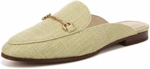 Toe Flat Fast shipping On Slip Mules Embellished Pistachio Chain Almond Sam Linnie Edelman Reliable delivery