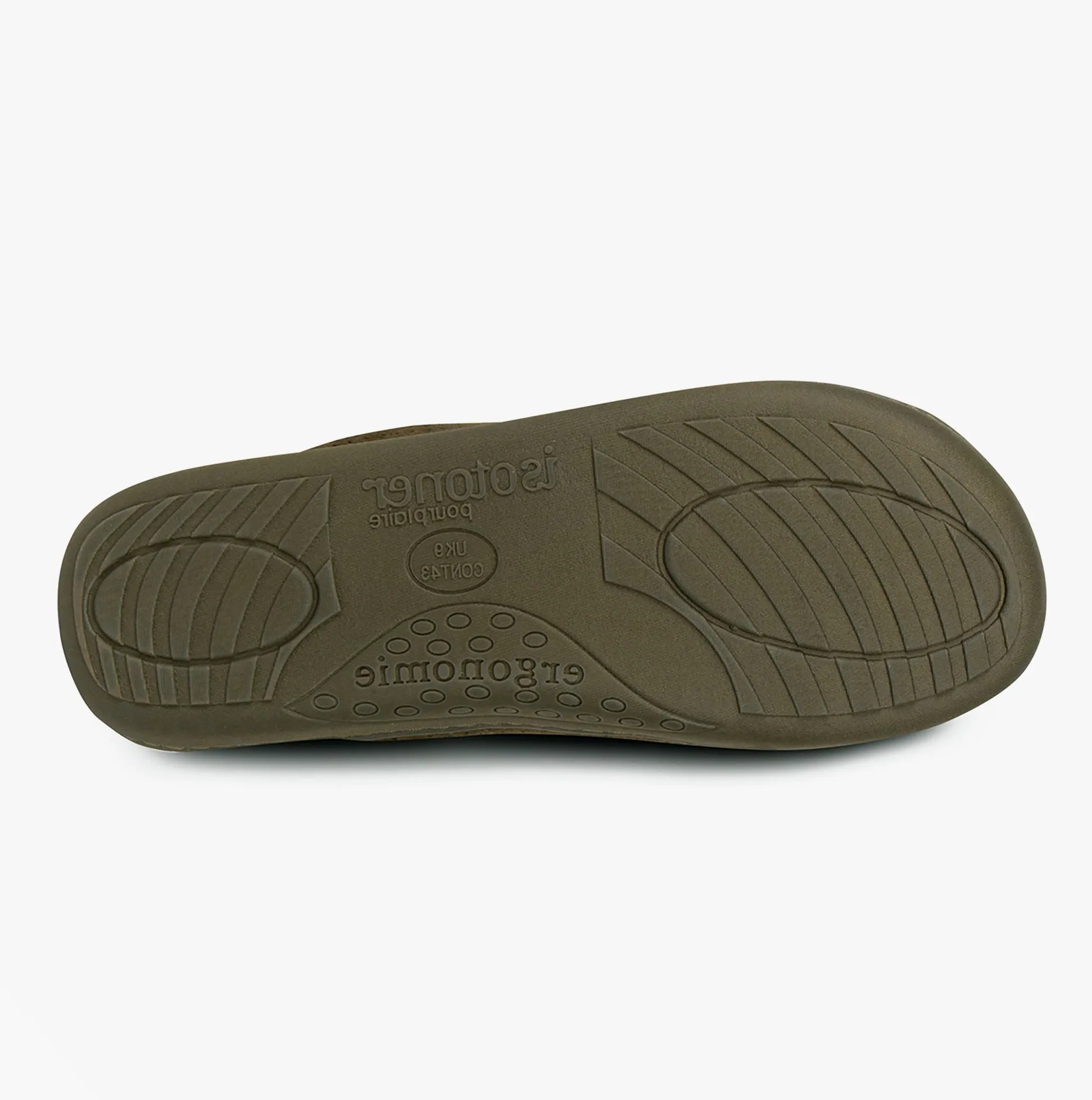 Totes Isotoner PERFORATED SUEDETTES Mens Mule Slippers Khaki