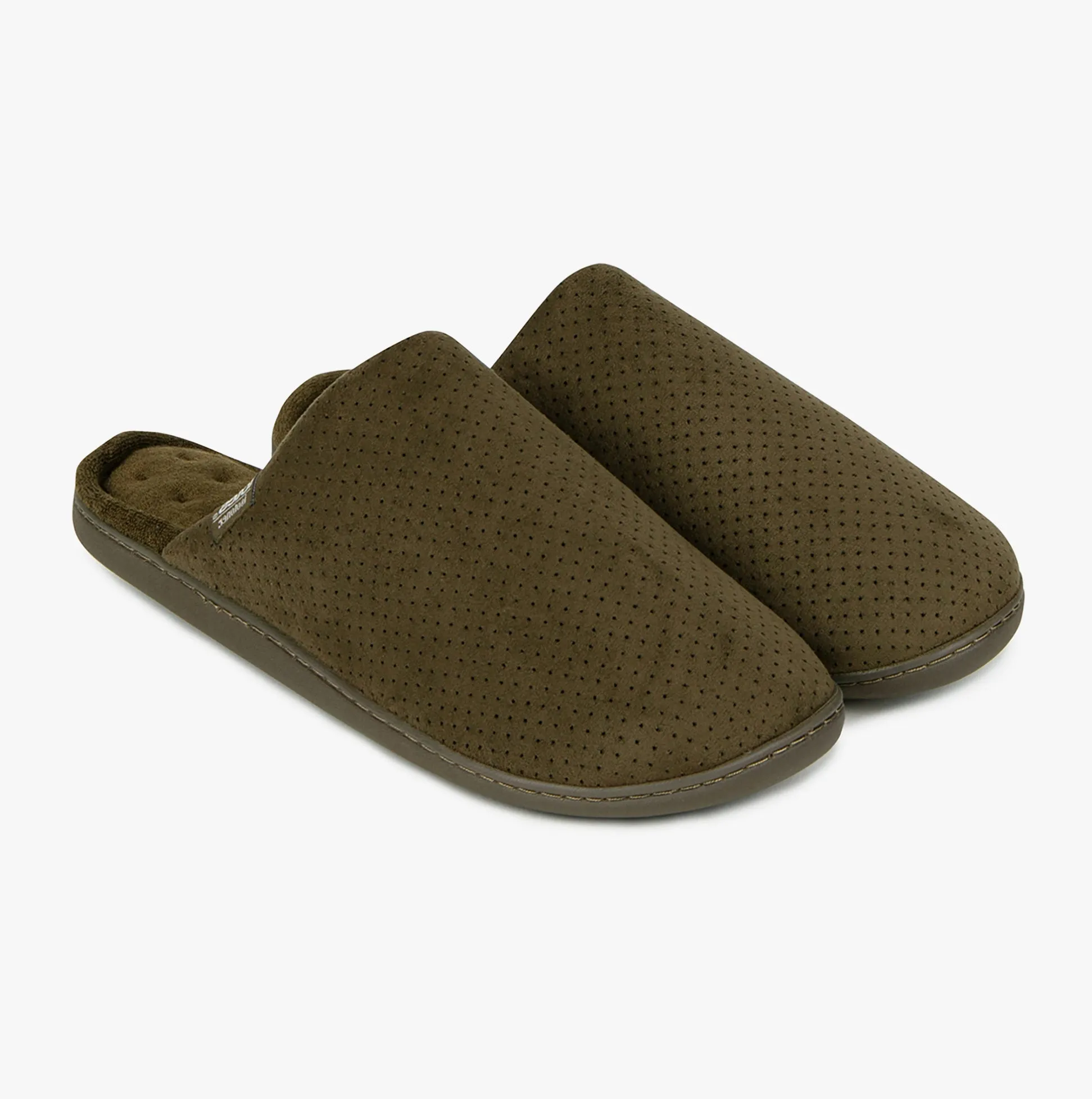 Totes Isotoner PERFORATED SUEDETTES Mens Mule Slippers Khaki
