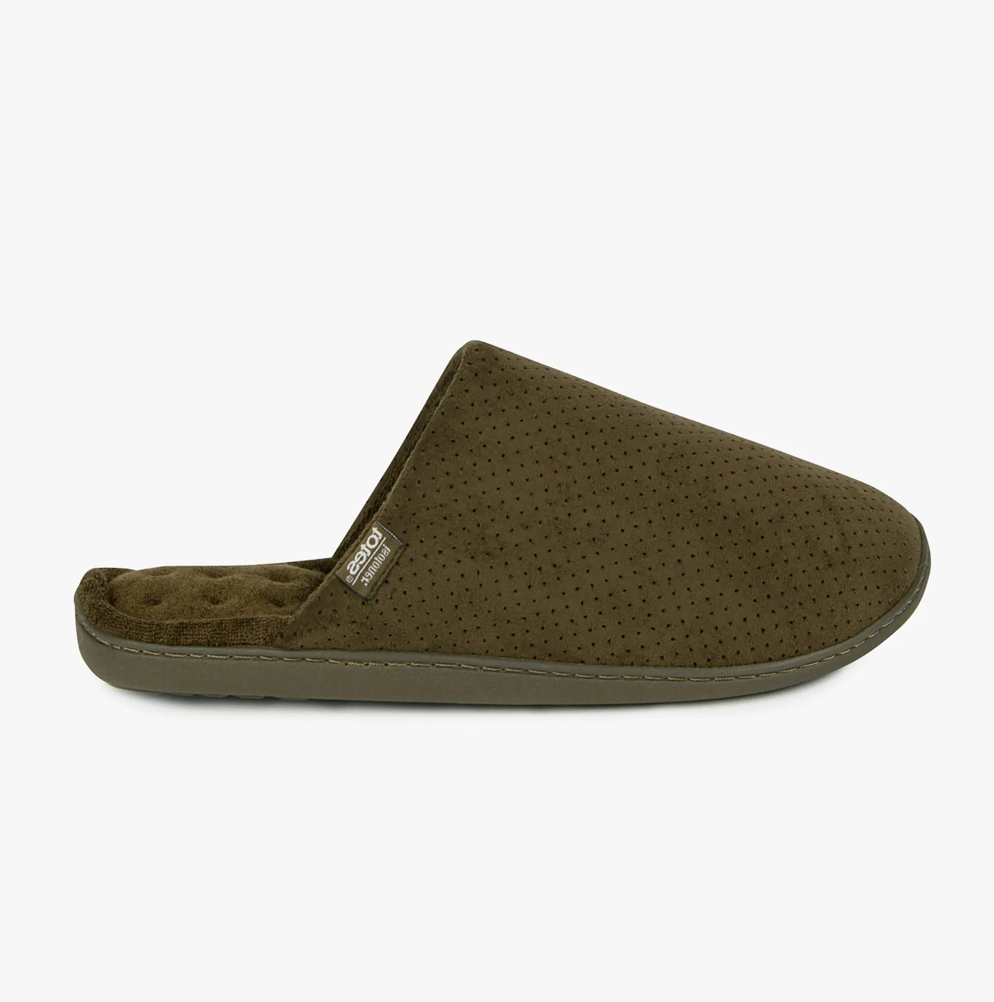 Totes Isotoner PERFORATED SUEDETTES Mens Mule Slippers Khaki