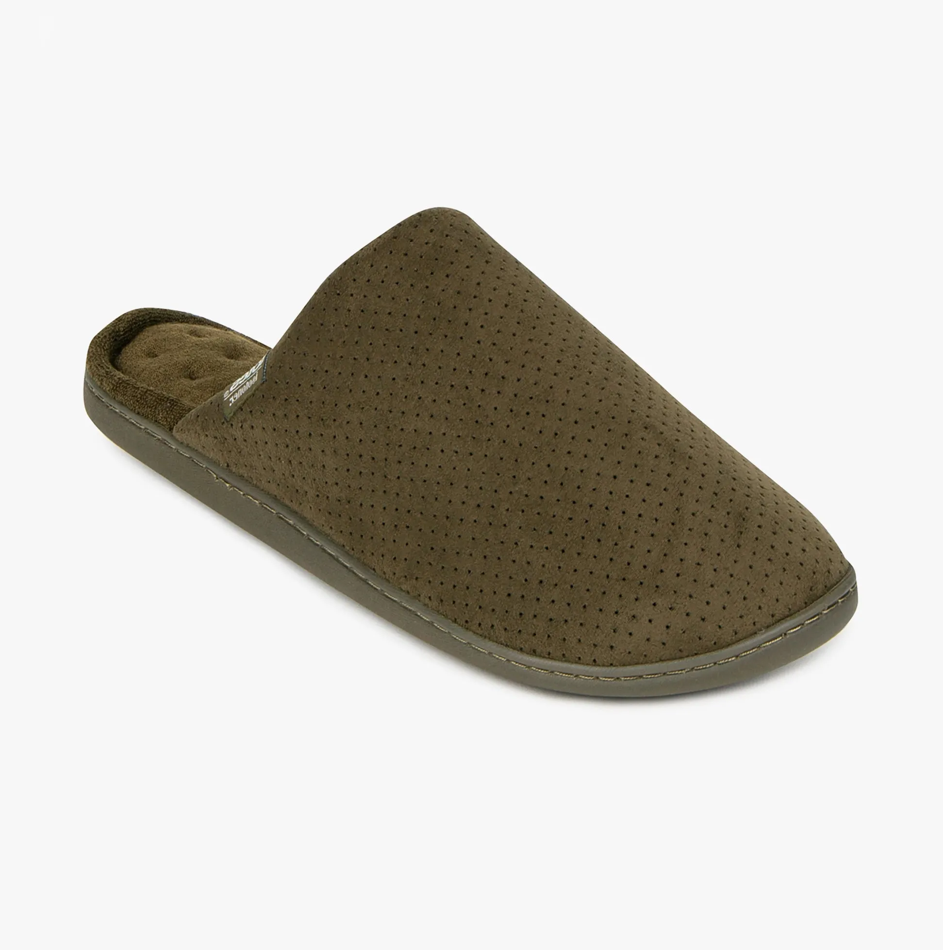Totes Isotoner PERFORATED SUEDETTES Mens Mule Slippers Khaki