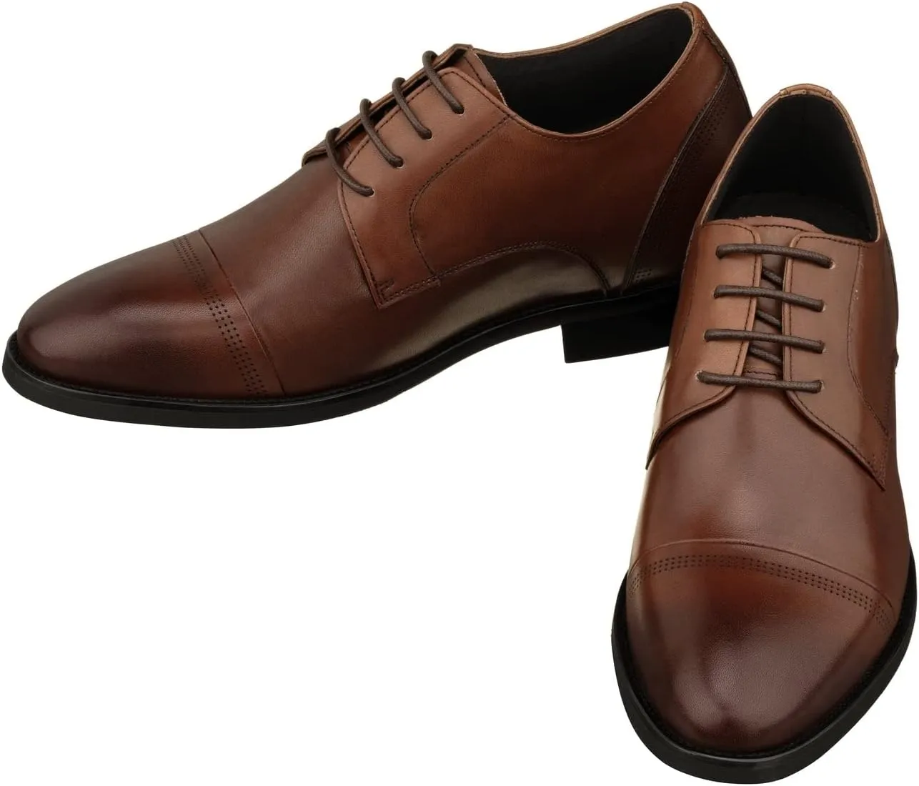 TOTO Men's Invisible Height Increasing Elevator Shoes - Dark Brown Premium Leather Lace-up Micro-Perforated Formal Derby Oxfords - 2.8 Inches Taller - K9278- Size 7.5 D(M) US