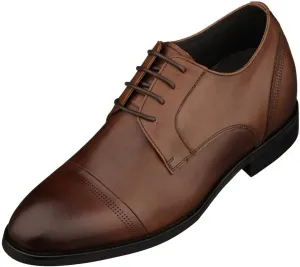 TOTO Men's Invisible Height Increasing Elevator Shoes - Dark Brown Premium Leather Lace-up Micro-Perforated Formal Derby Oxfords - 2.8 Inches Taller - K9278- Size 7.5 D(M) US
