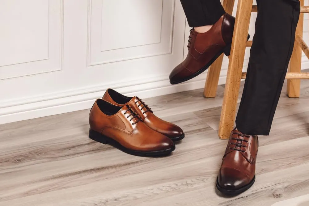 TOTO Men's Invisible Height Increasing Elevator Shoes - Dark Brown Premium Leather Lace-up Micro-Perforated Formal Derby Oxfords - 2.8 Inches Taller - K9278- Size 7.5 D(M) US