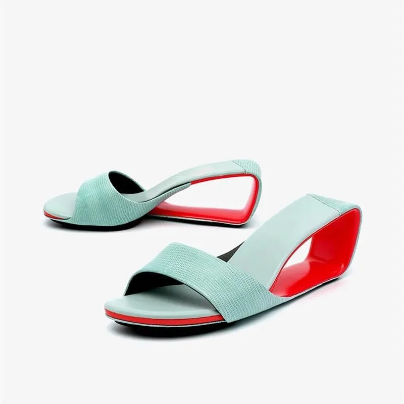 Vertundy Womens Slip On Wedge Heels Round Toe Backless Low Heel Mule Sandals