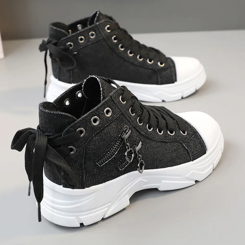 VV87 Women's Casual Canvas Air Cushion Sneakers High top Thick Sole Jogging Walking Shoes