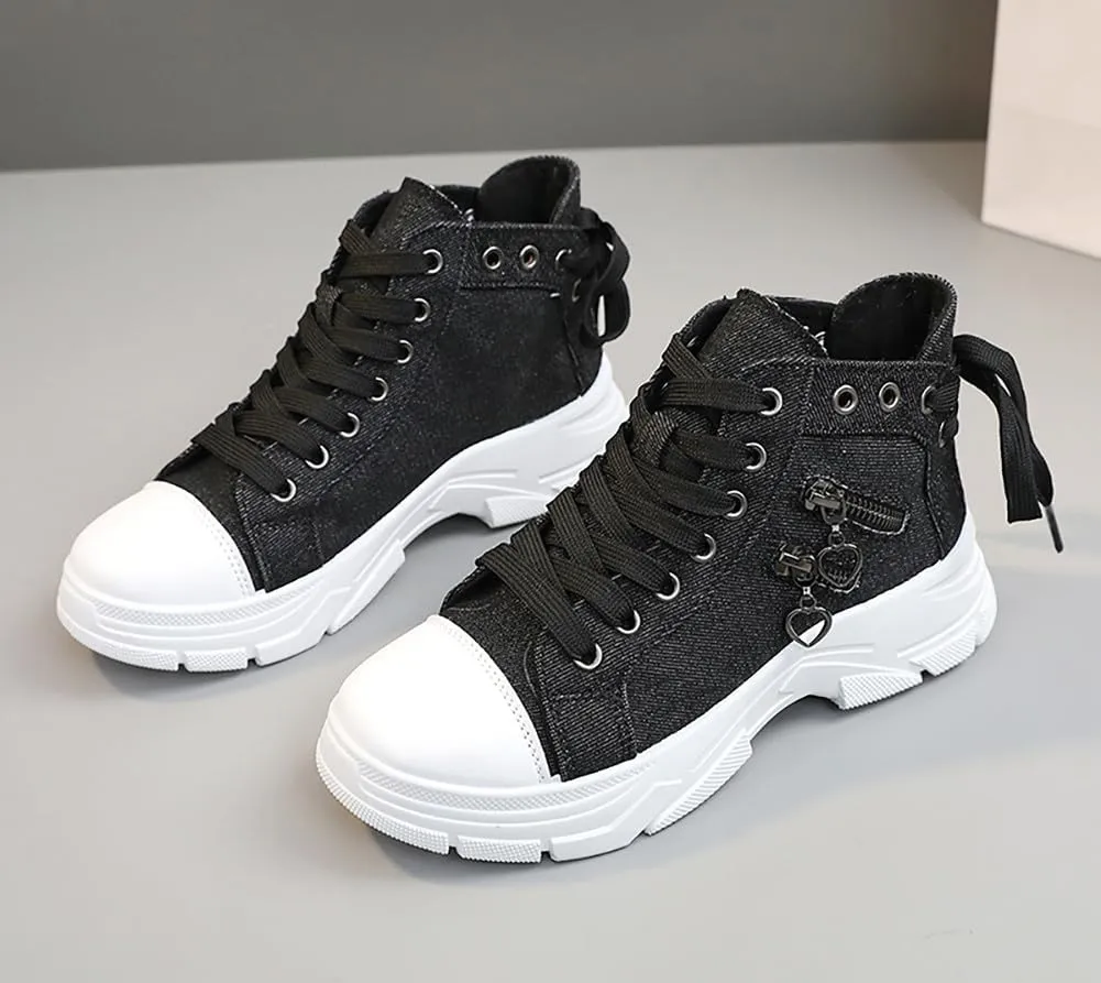 VV87 Women's Casual Canvas Air Cushion Sneakers High top Thick Sole Jogging Walking Shoes