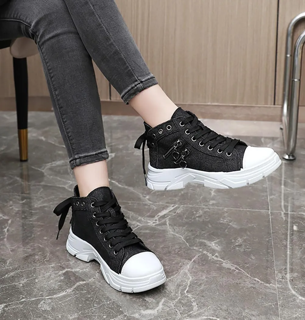 VV87 Women's Casual Canvas Air Cushion Sneakers High top Thick Sole Jogging Walking Shoes