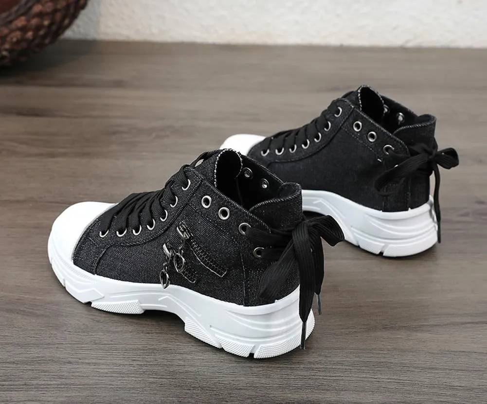 VV87 Women's Casual Canvas Air Cushion Sneakers High top Thick Sole Jogging Walking Shoes