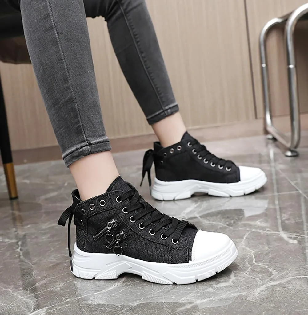 VV87 Women's Casual Canvas Air Cushion Sneakers High top Thick Sole Jogging Walking Shoes