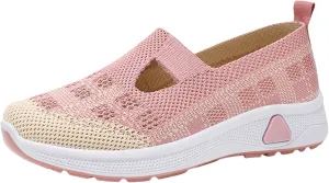 Walking Sneakers for Women Comfortable Breathable Knitted Sneakers Casual Slip on Woven Cut-Out Orthopedic Soft Arch Support Shoes Lightweight Knit Loafer